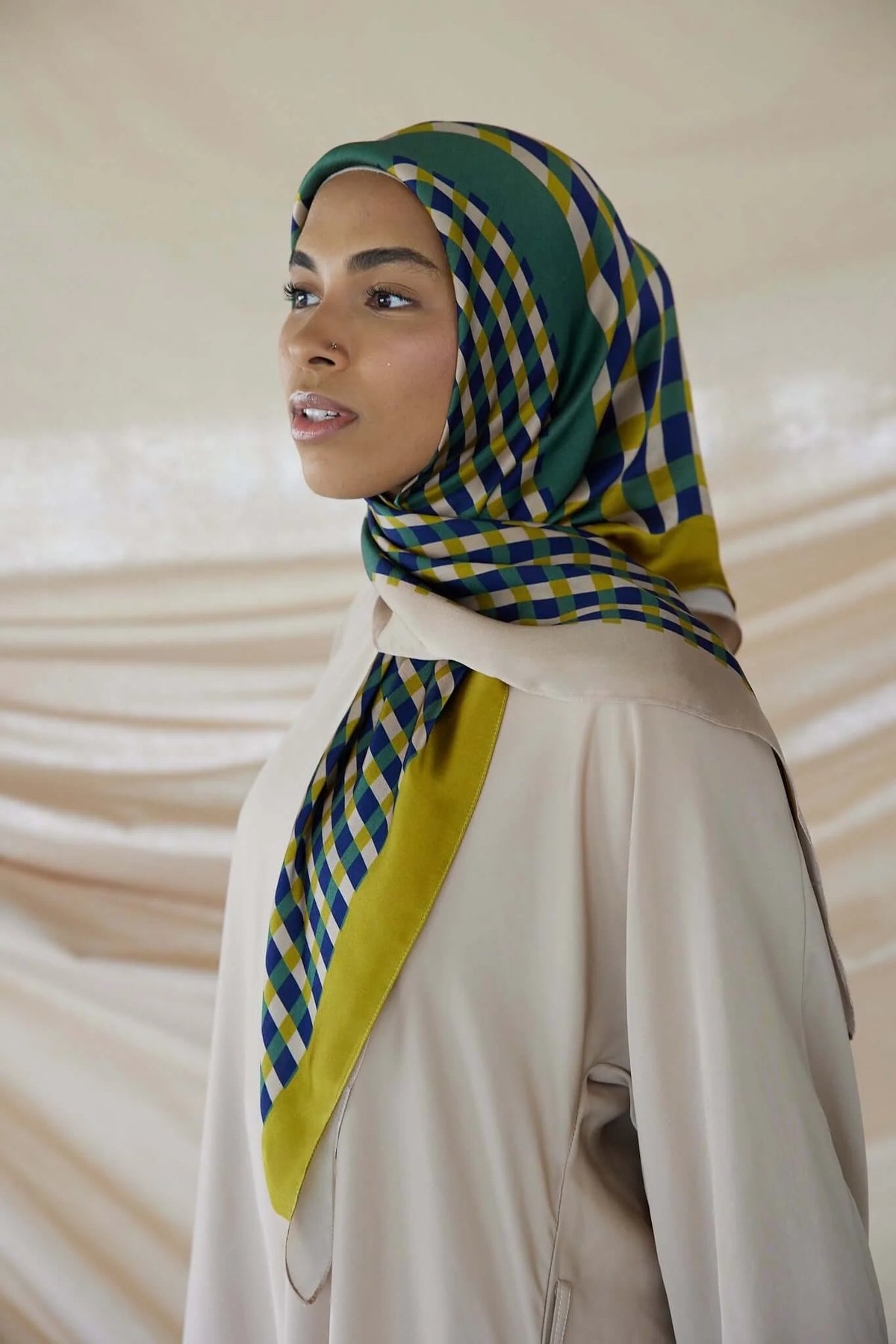 MY072 Green and yellow plaid hijab/tudung printed scarf - MinYang Fashion Apparel Accessory Manufacturer