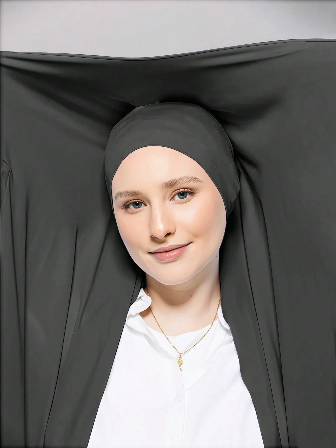 WJ062 Solid color elastic tube hat magnetic buckle integrated hijab set cap