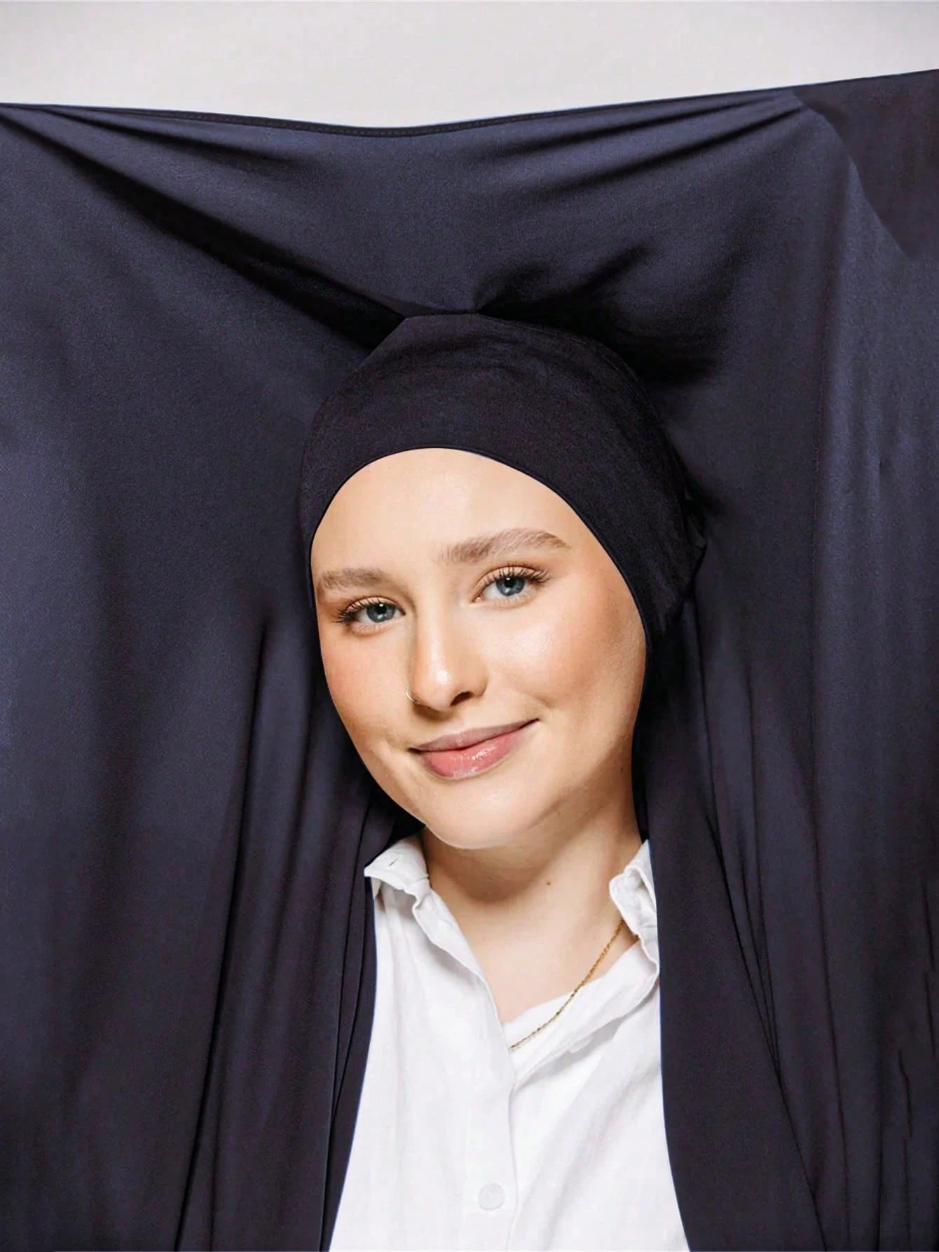 WJ062 Solid color elastic tube hat magnetic buckle integrated hijab set cap