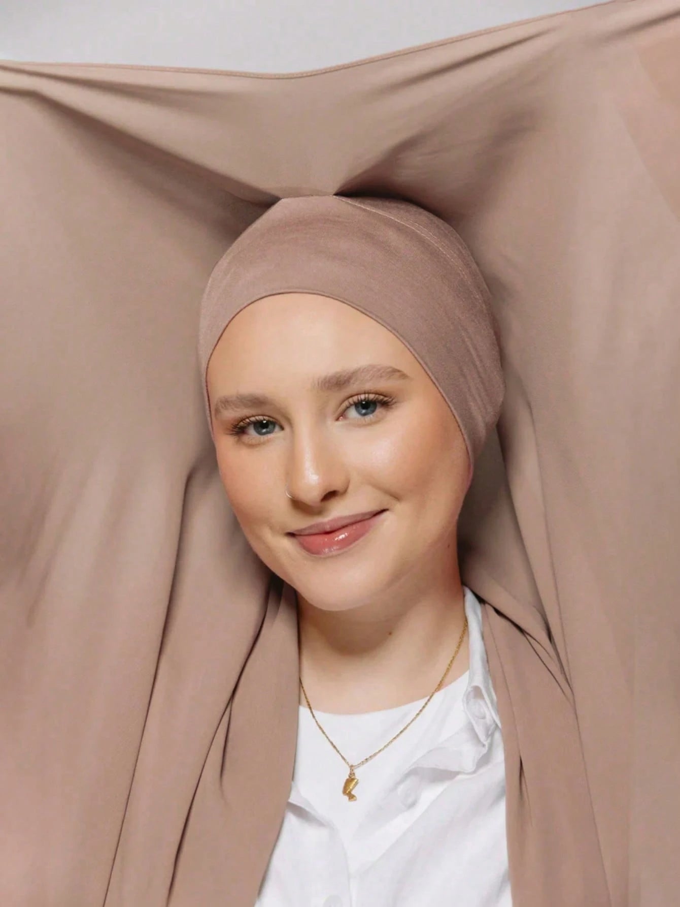 WJ062 Solid color elastic tube hat magnetic buckle integrated hijab set cap