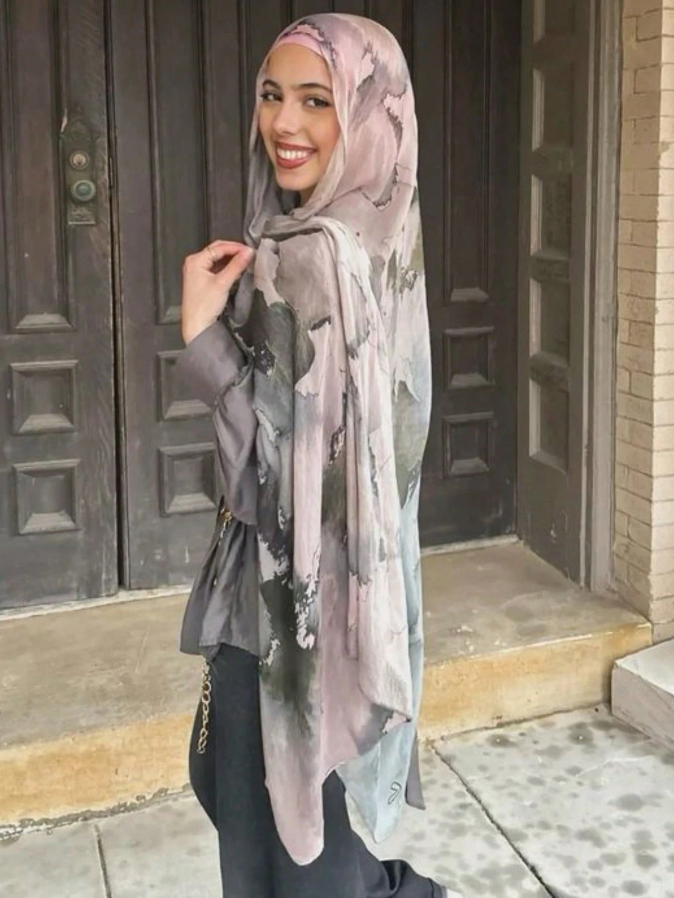 MY018 Watercolor polyester-cotton print hijab