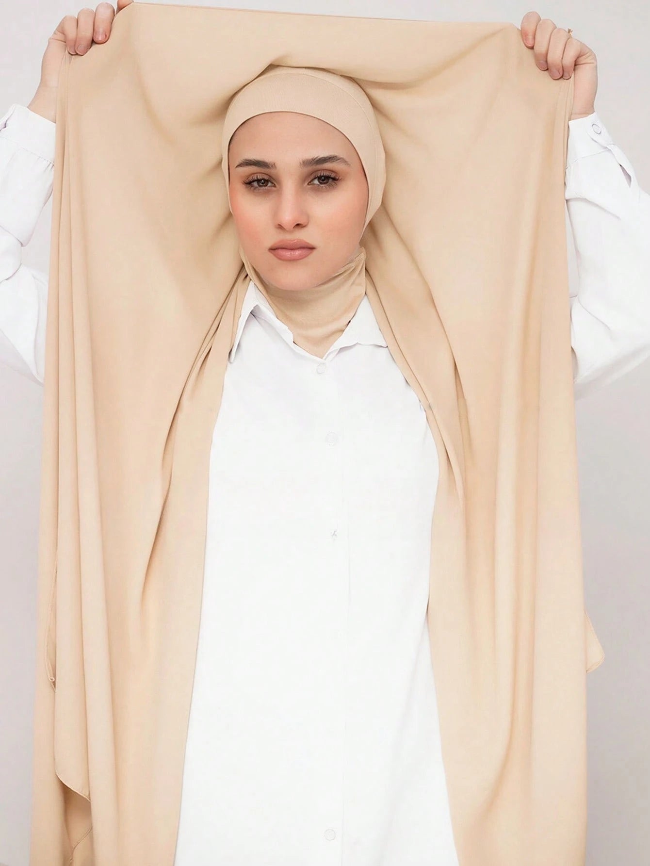 YZ136 Solid color pearl chiffon hijab and base hat combination