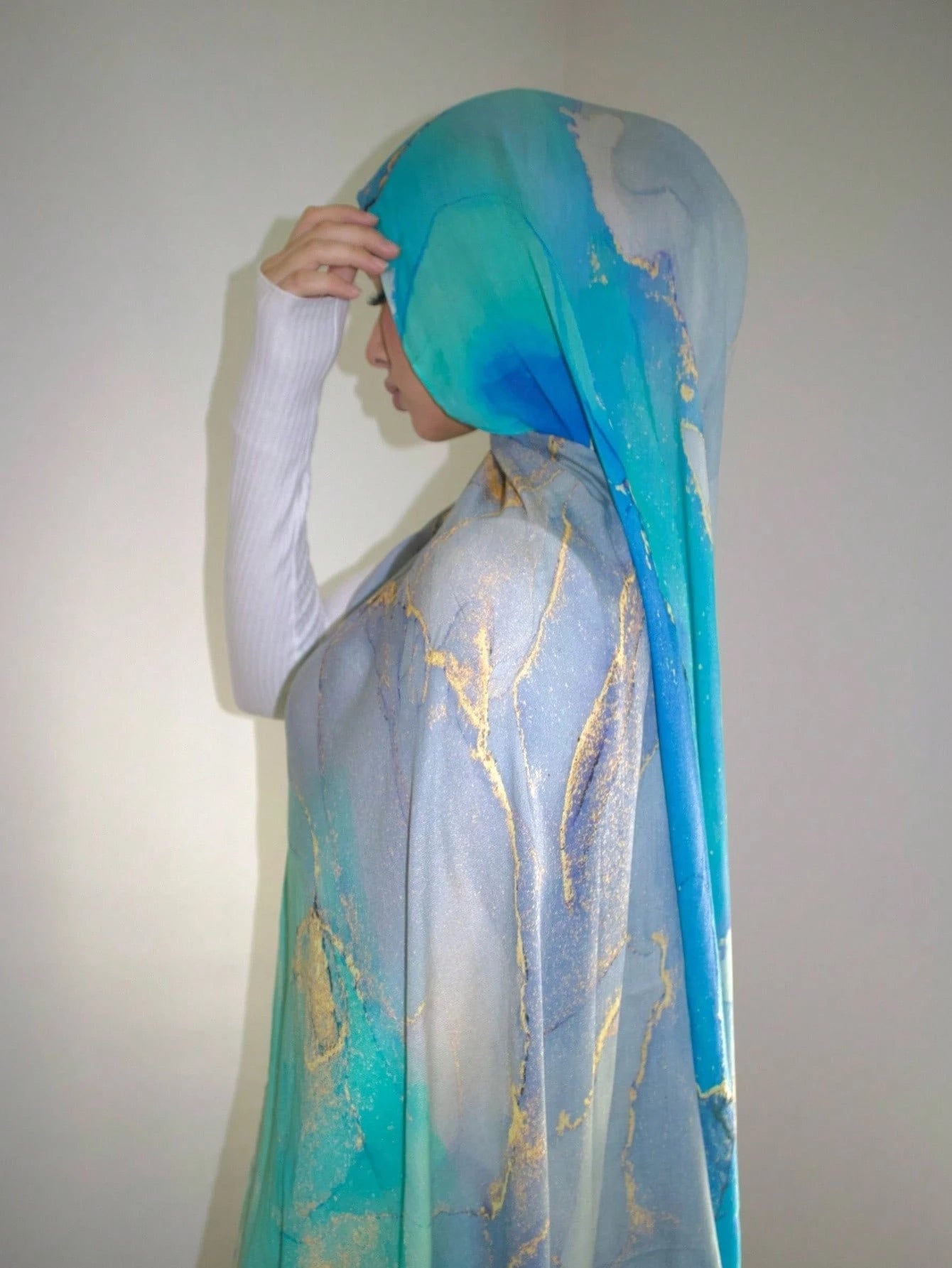 MY018 Watercolor polyester-cotton print hijab