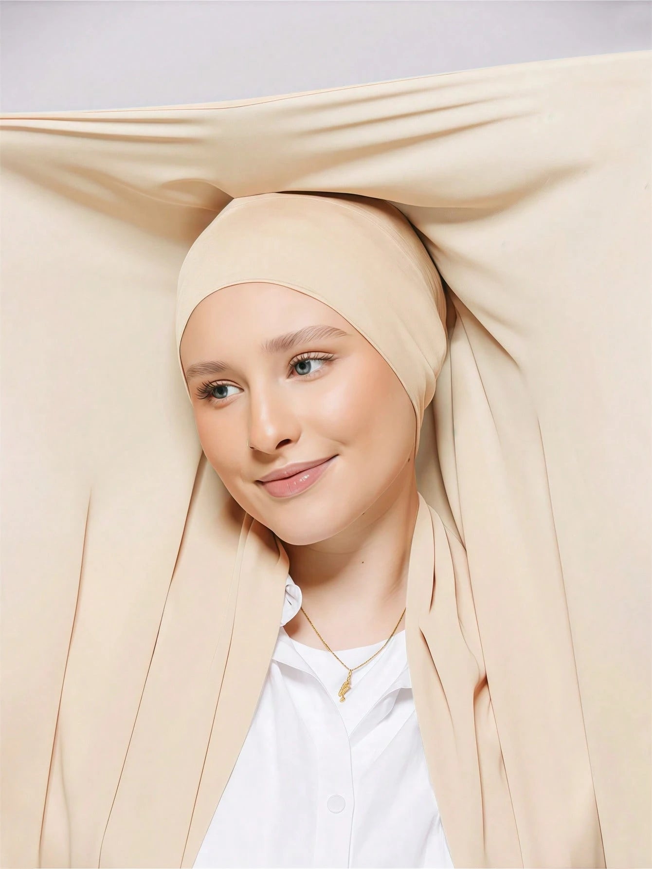 WJ062 Solid color elastic tube hat magnetic buckle integrated hijab set cap