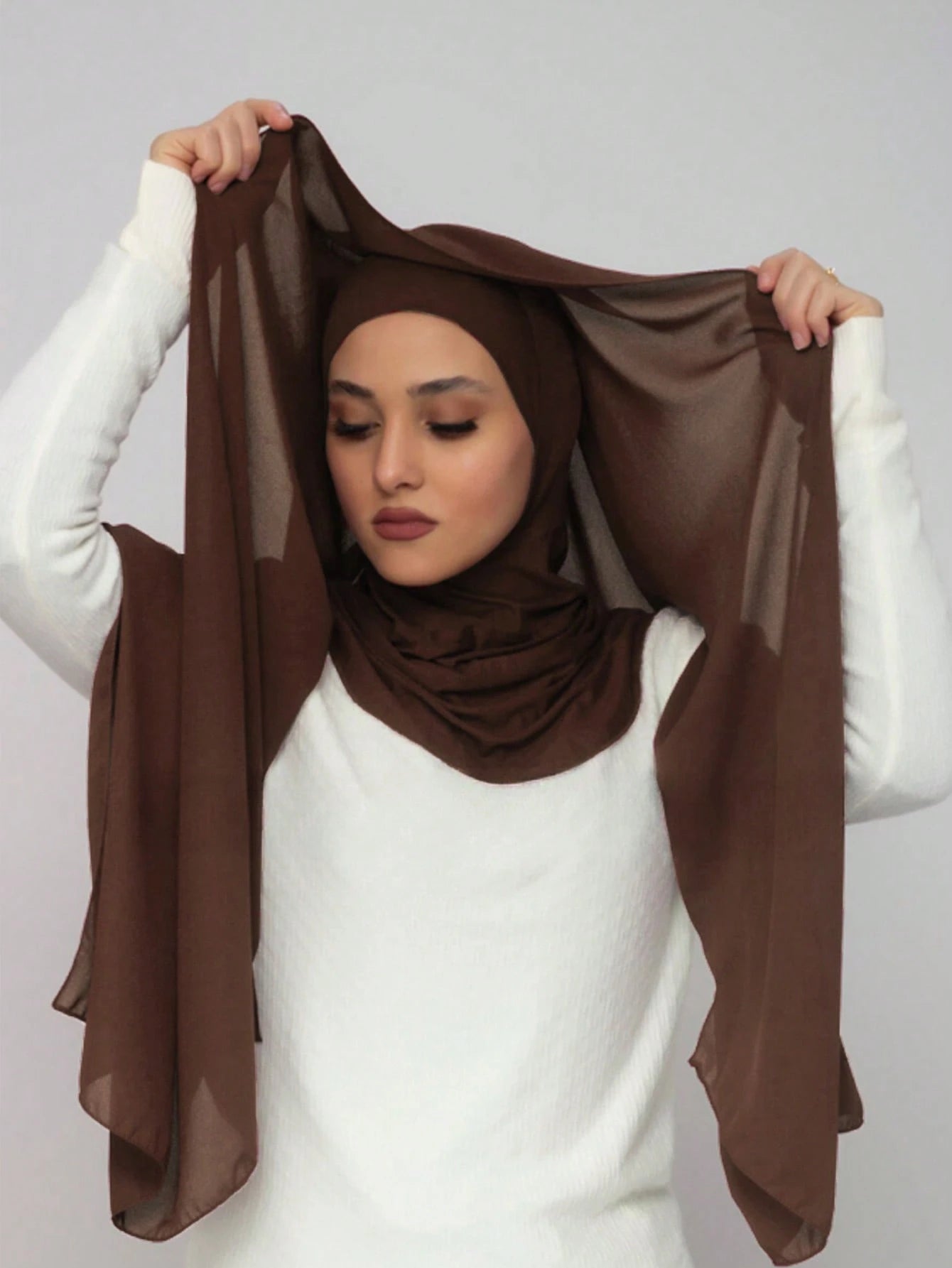 YZ136 Solid color pearl chiffon hijab and base hat combination