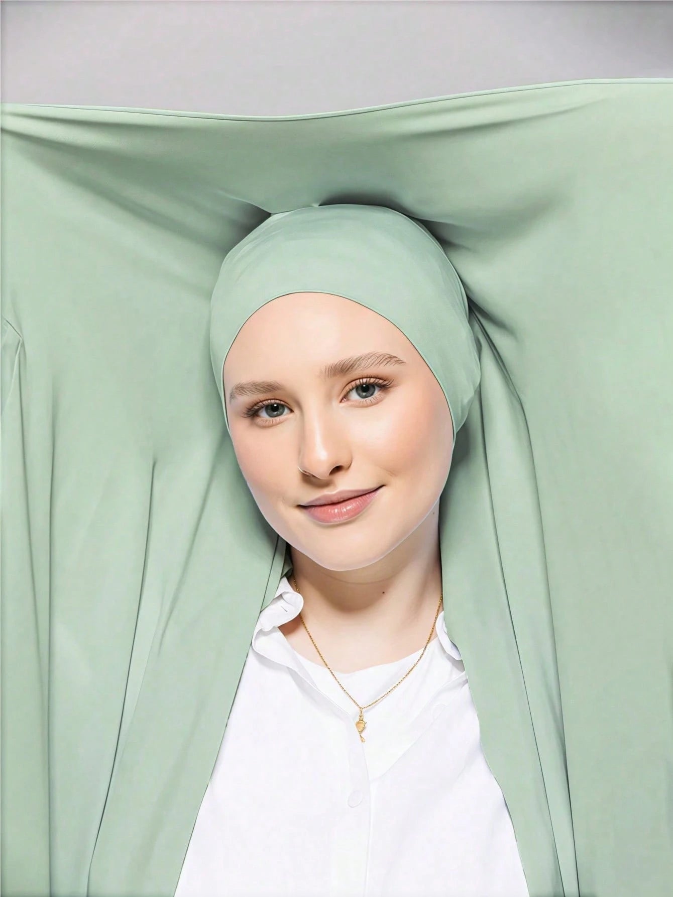 WJ062 Solid color elastic tube hat magnetic buckle integrated hijab set cap