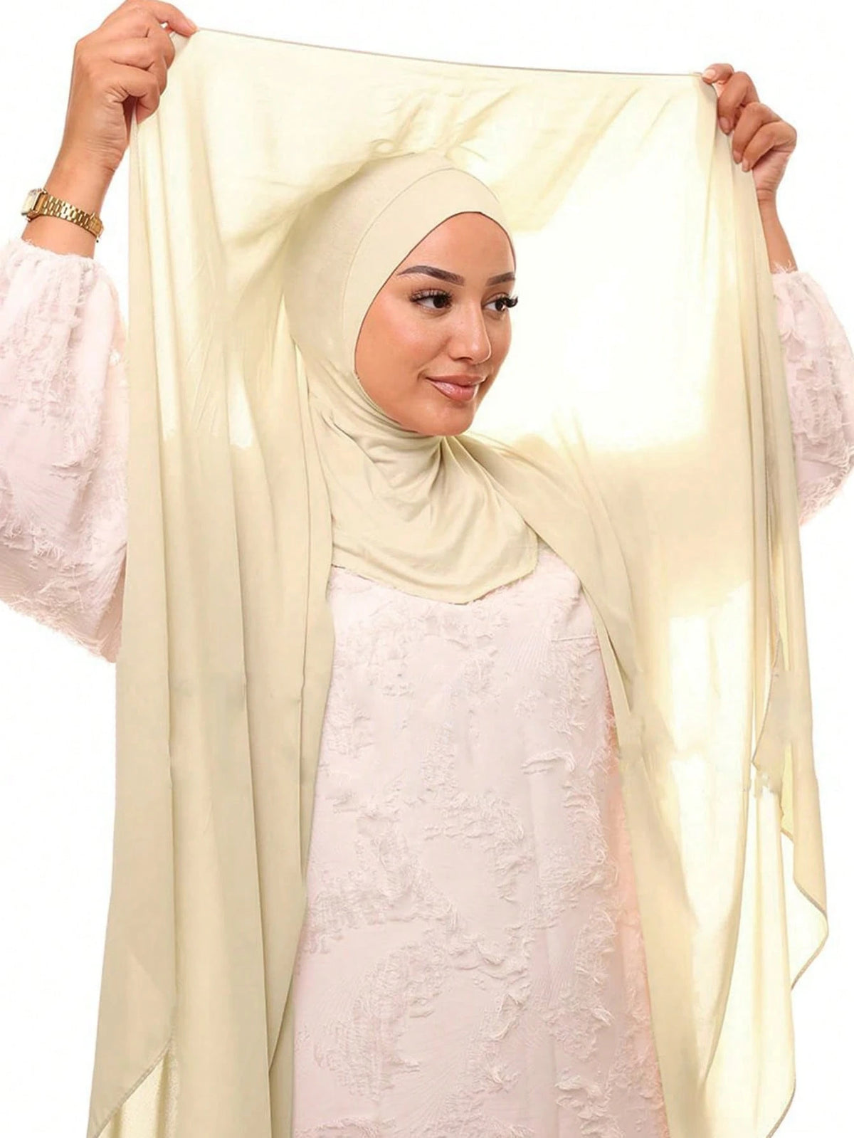 YZ136 Solid color pearl chiffon hijab and base hat combination - MinYang Fashion Apparel Accessory Manufacturer