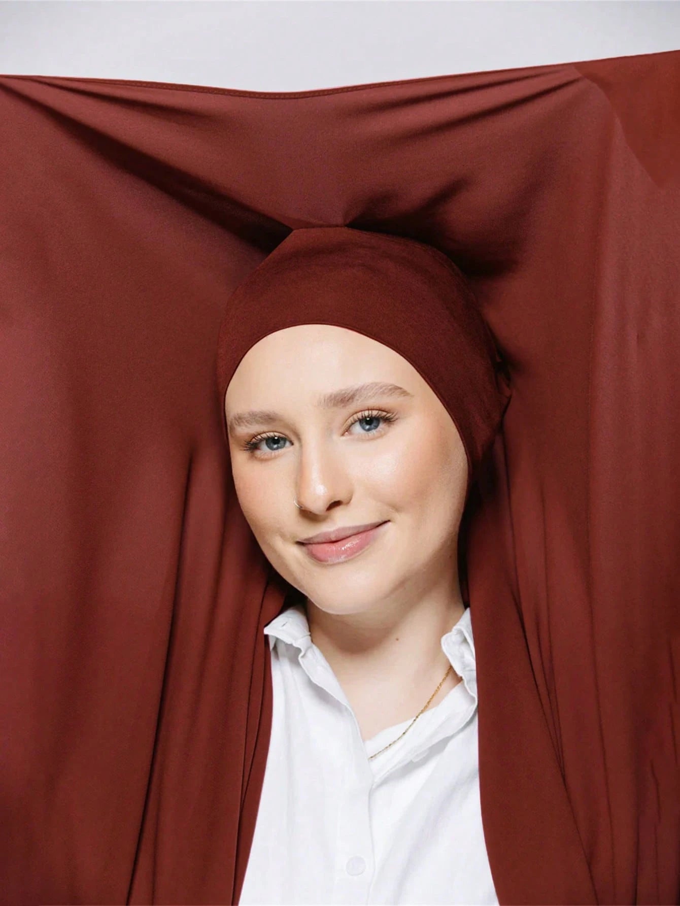 WJ062 Solid color elastic tube hat magnetic buckle integrated hijab set cap