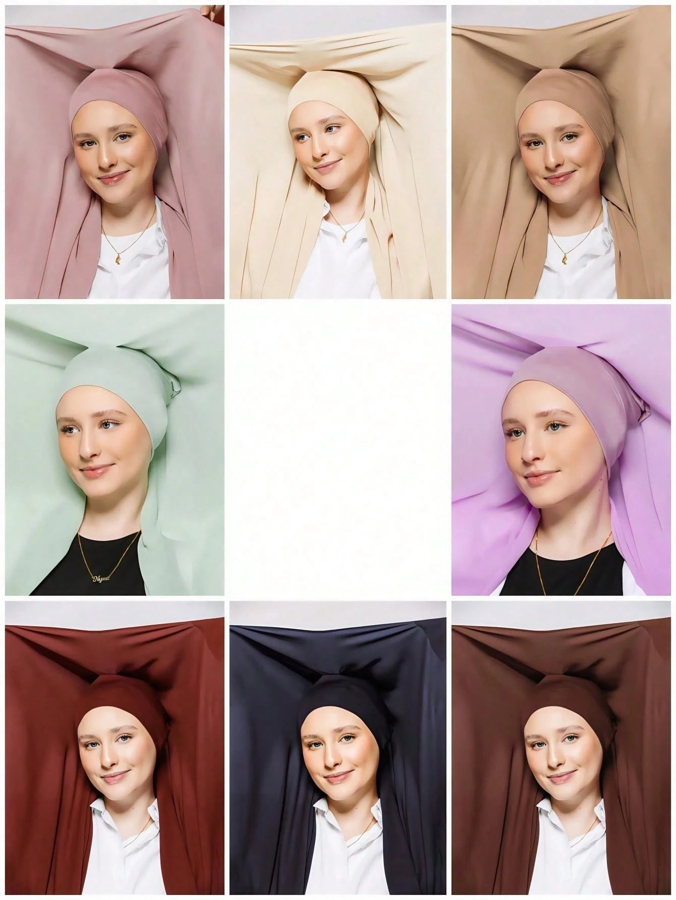 WJ062 Solid color elastic tube hat magnetic buckle integrated hijab set cap