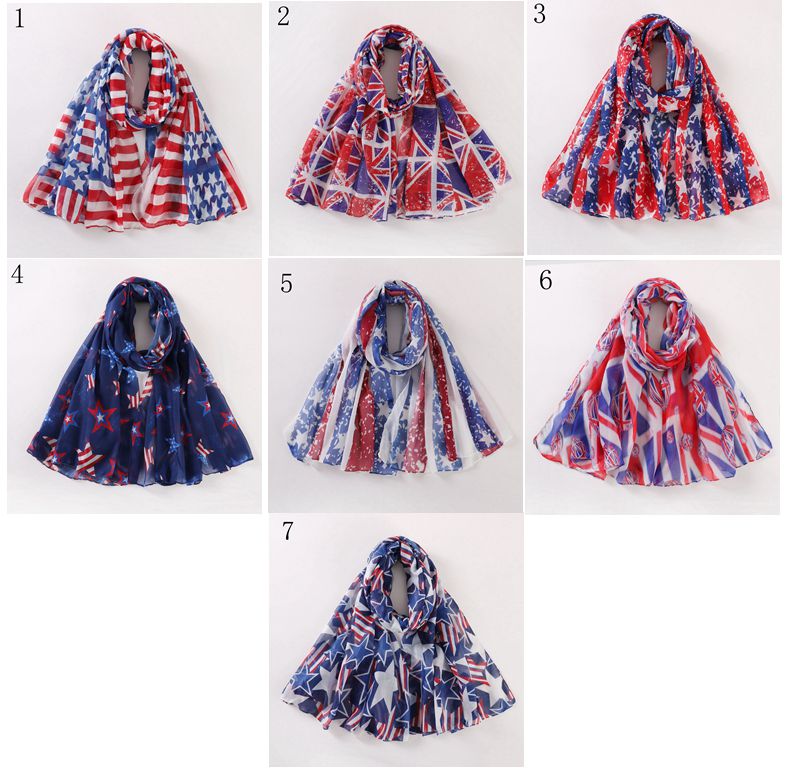MYP08 Bufanda estampada de EE. UU. Bufanda estampada nueva con bandera estadounidense vintage Bufanda con bandera Bufanda casual para mujer