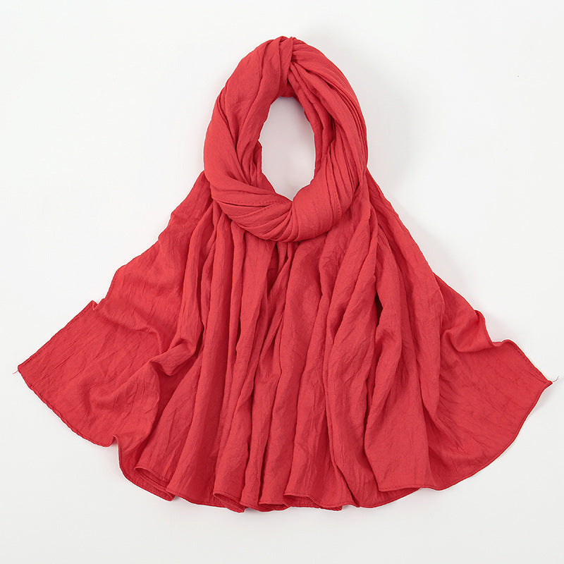 VS709 Fashion solid color wrinkled polyester cotton headscarf for women