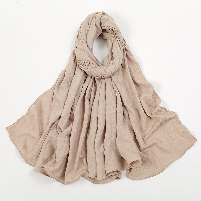VS709 Fashion solid color wrinkled polyester cotton headscarf for women