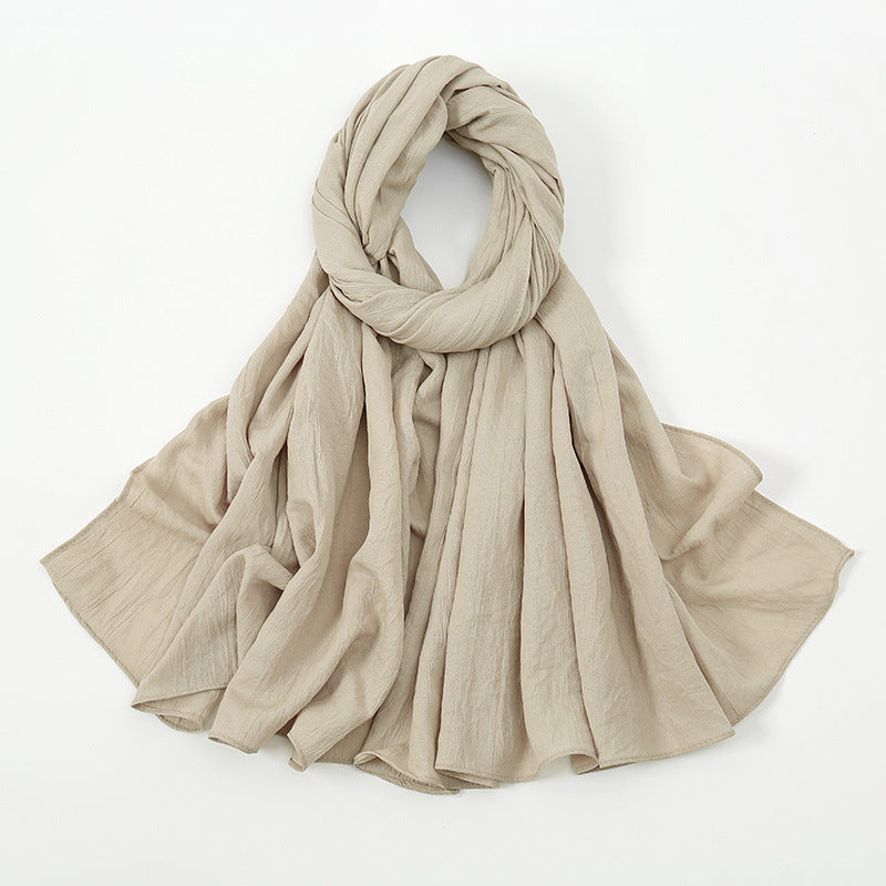 VS709 Fashion solid color wrinkled polyester cotton headscarf for women