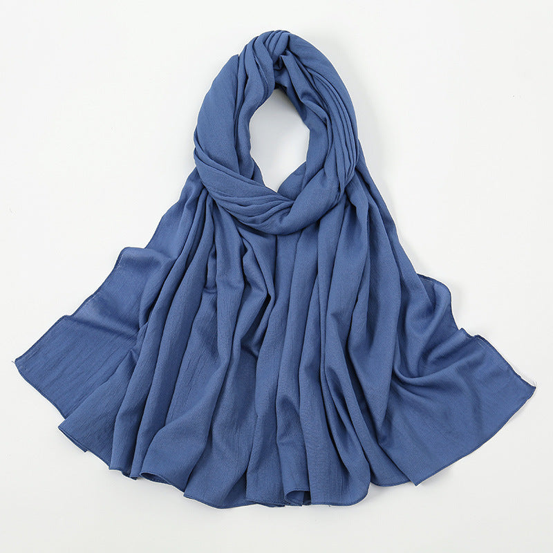 VS709 Fashion solid color wrinkled polyester cotton headscarf for women