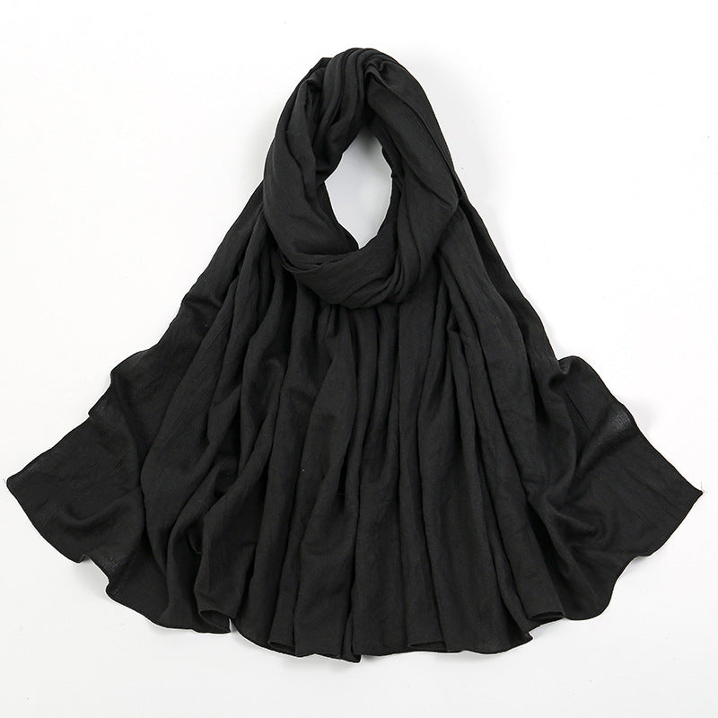 VS709 Fashion solid color wrinkled polyester cotton headscarf for women