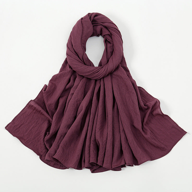 VS709 Fashion solid color wrinkled polyester cotton headscarf for women