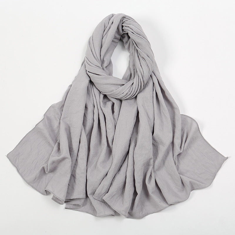 VS709 Fashion solid color wrinkled polyester cotton headscarf for women