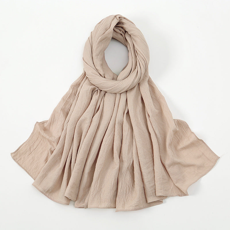 VS709 Fashion solid color wrinkled polyester cotton headscarf for women