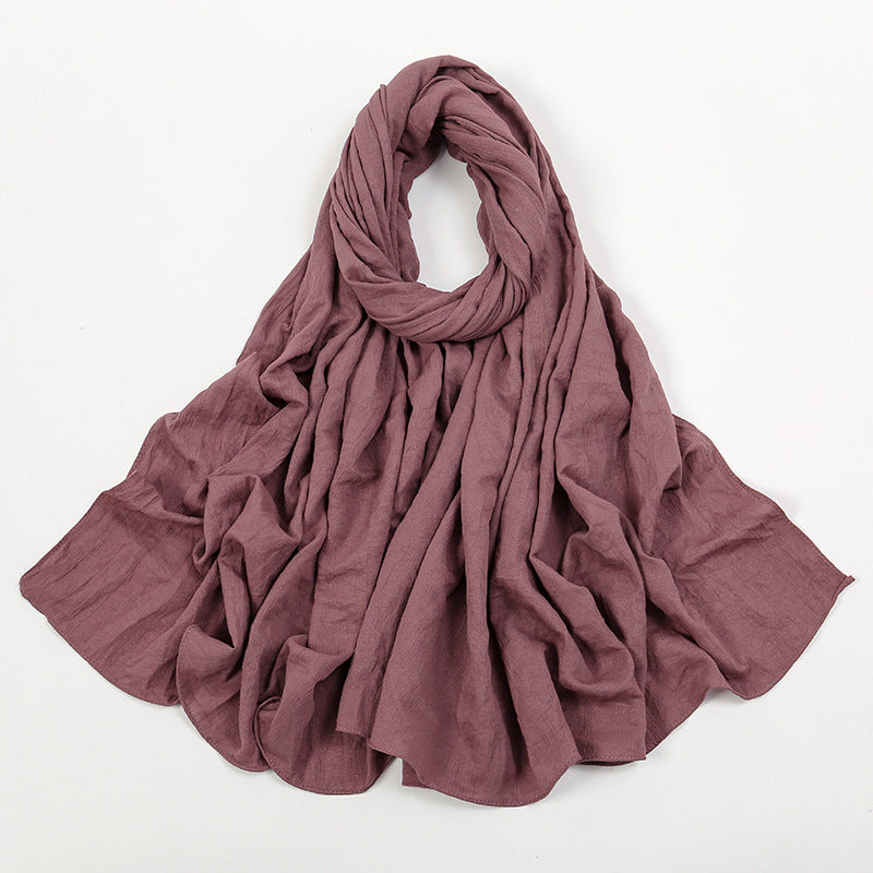 VS709 Fashion solid color wrinkled polyester cotton headscarf for women