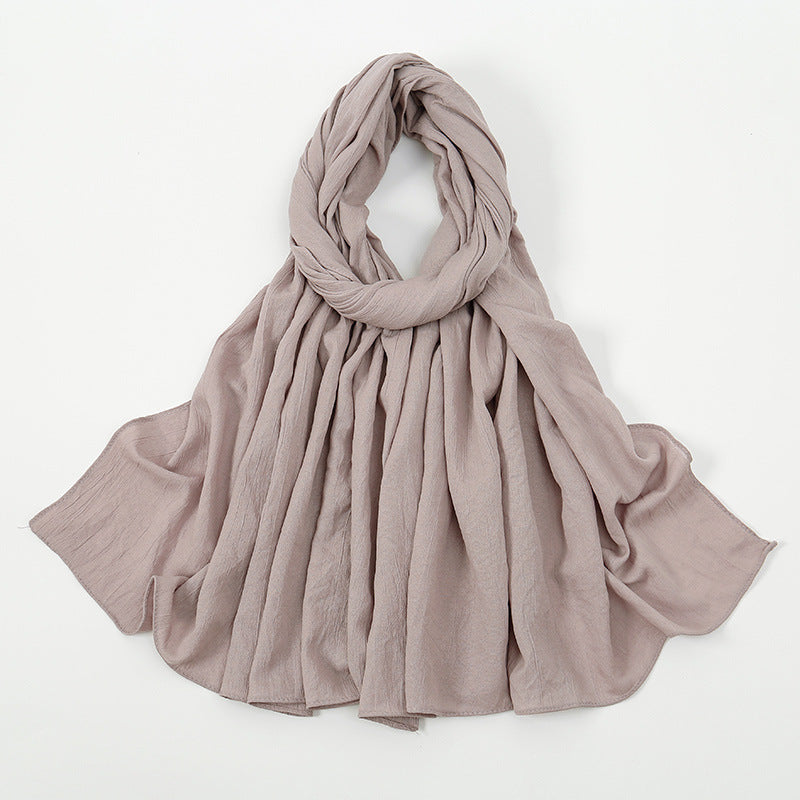 VS709 Fashion solid color wrinkled polyester cotton headscarf for women