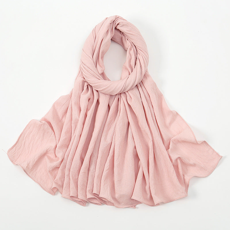 VS709 Fashion solid color wrinkled polyester cotton headscarf for women