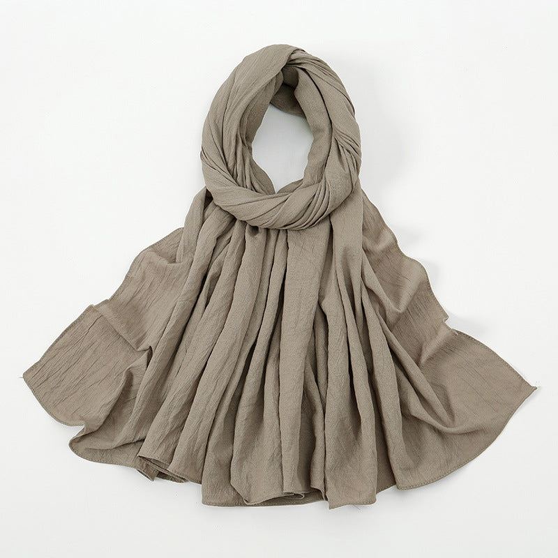VS709 Fashion solid color wrinkled polyester cotton headscarf for women