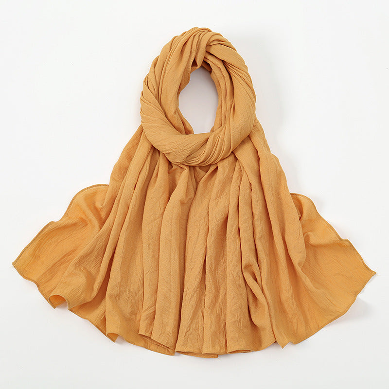 VS709 Fashion solid color wrinkled polyester cotton headscarf for women