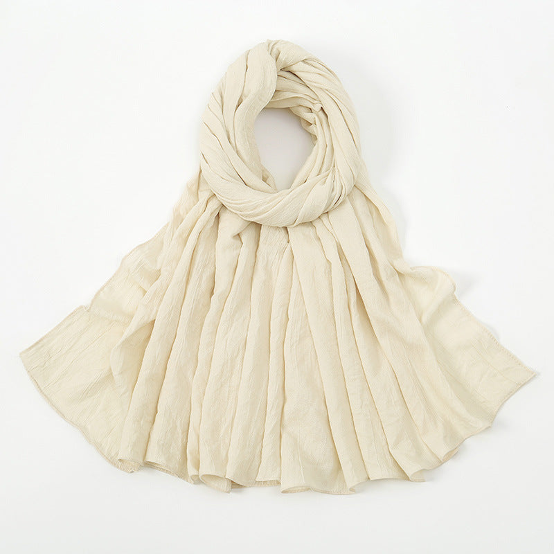 VS709 Fashion solid color wrinkled polyester cotton headscarf for women