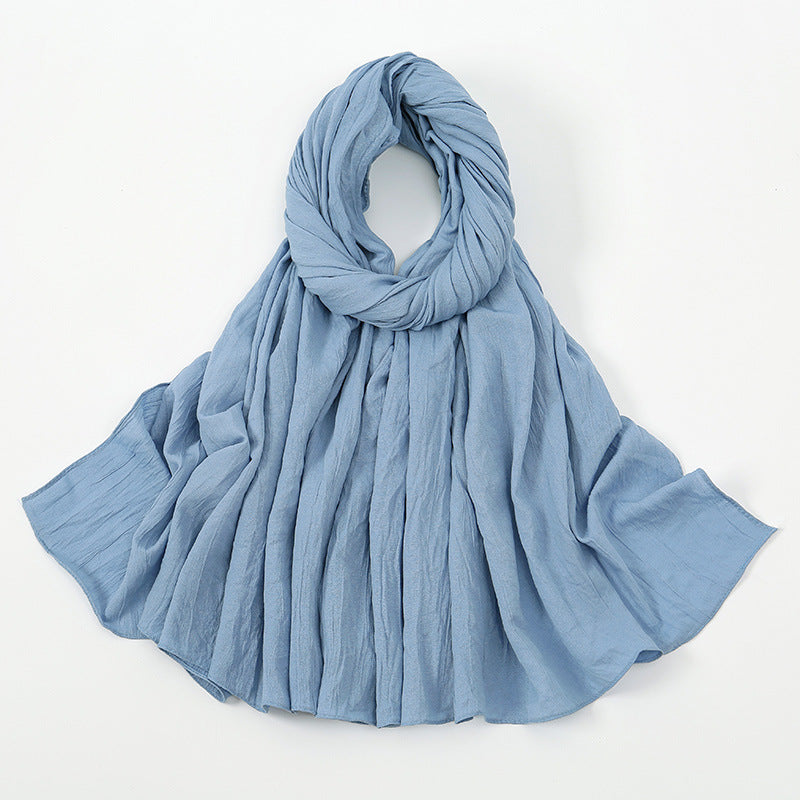 VS709 Fashion solid color wrinkled polyester cotton headscarf for women