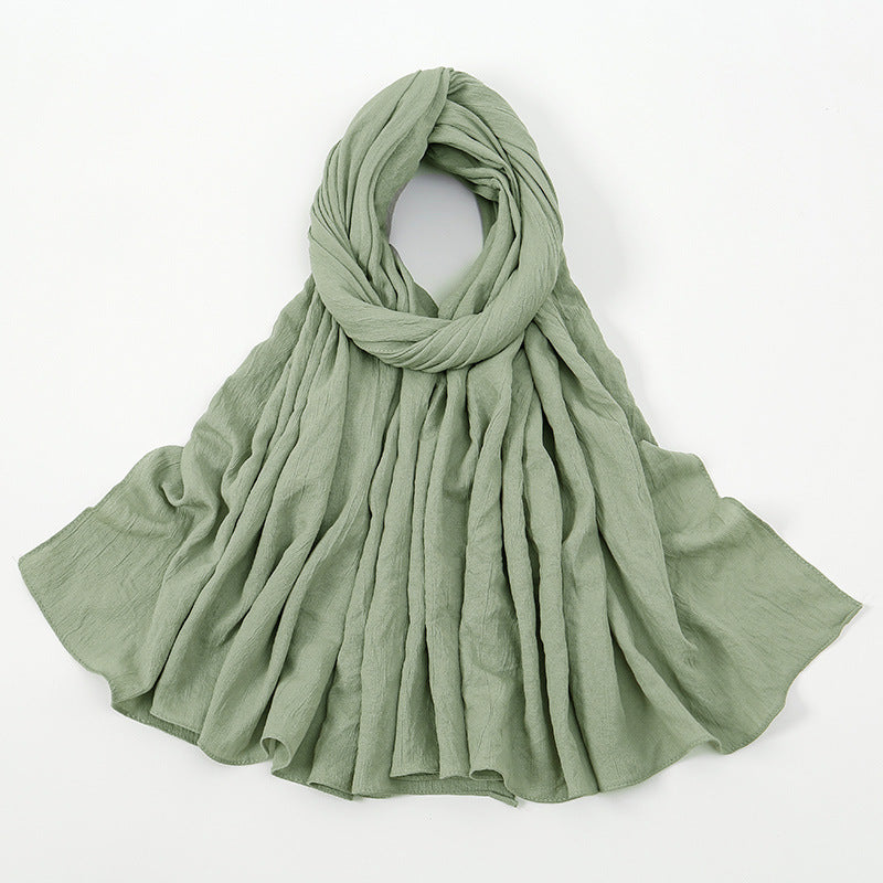 VS709 Fashion solid color wrinkled polyester cotton headscarf for women
