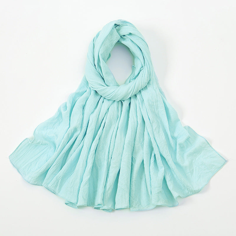 VS709 Fashion solid color wrinkled polyester cotton headscarf for women