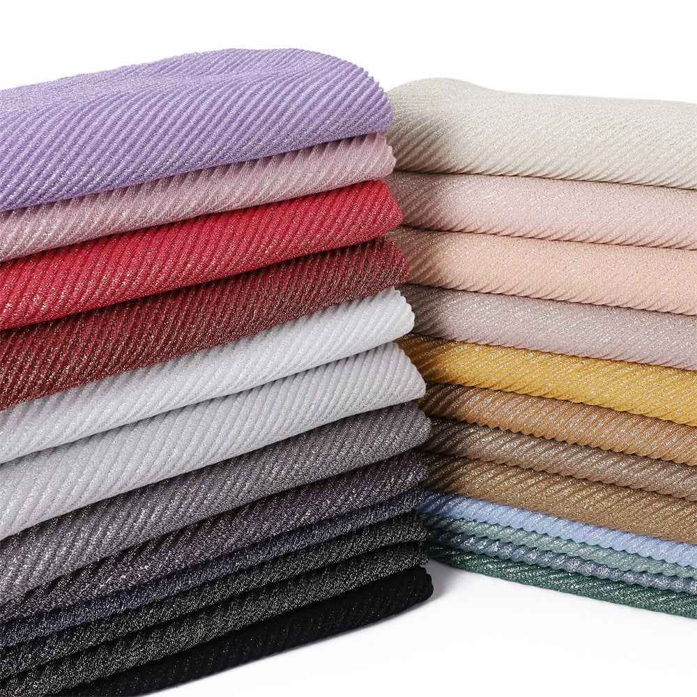 YZ112 Gold and Silver Thread Solid Color Crinkled Hijab