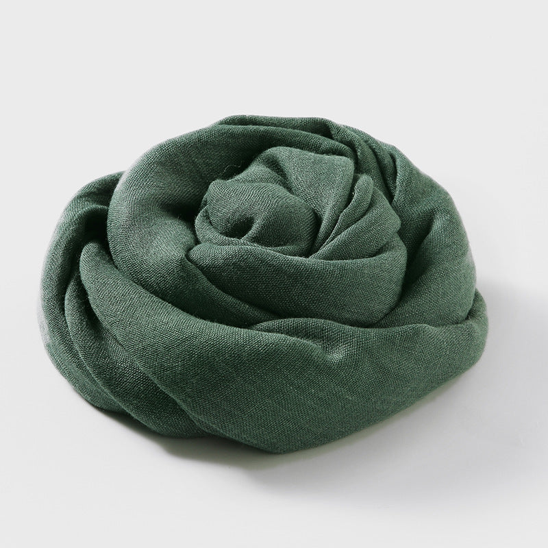 MM02 Bufanda de algodón y lino de color liso para mujer