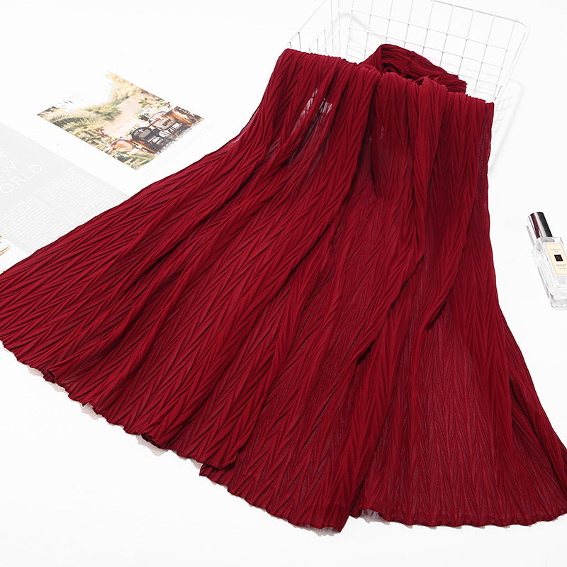 MSL072 New pearl chiffon pleated head scarf Fashion leaf wrinkled solid color scarf - MinYang Fashion Apparel Accessory Manufacturer