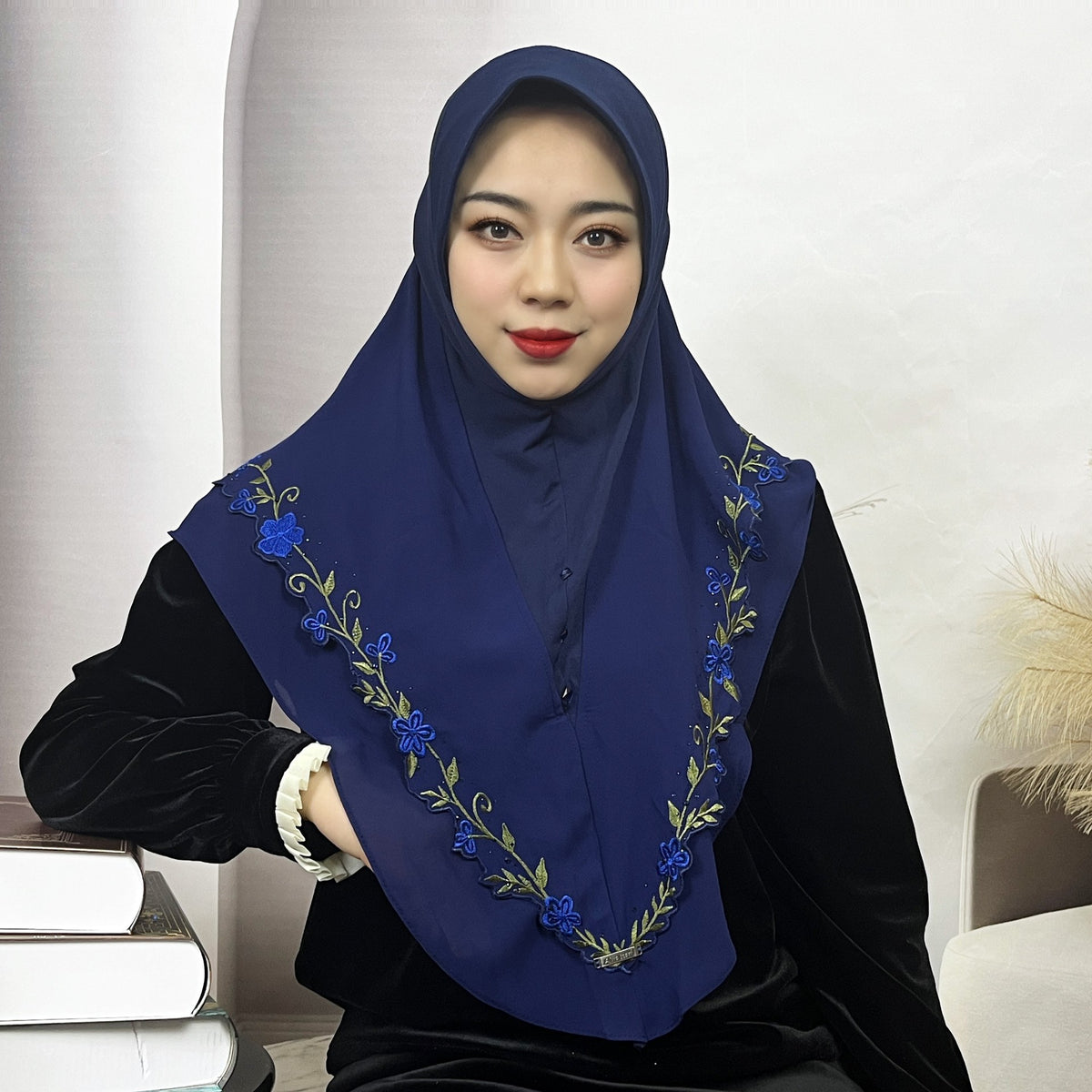 TE23-039 Plain Embroidered Lace Ethnic Headscarf - MinYang Fashion Apparel Accessory Manufacturer