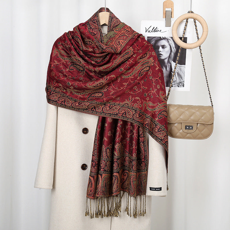 LAVEN Cashew print tassel Chinese style embroidered scarf - MinYang Fashion Apparel Accessory Manufacturer