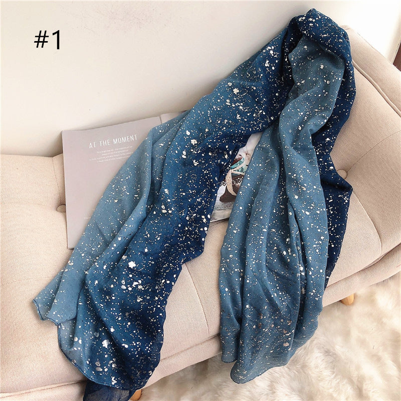 ND406 Cotton and linen solid color silver hot dot gradient color scarf hijab hijab/tudung printed hijab printed scarf Gradient