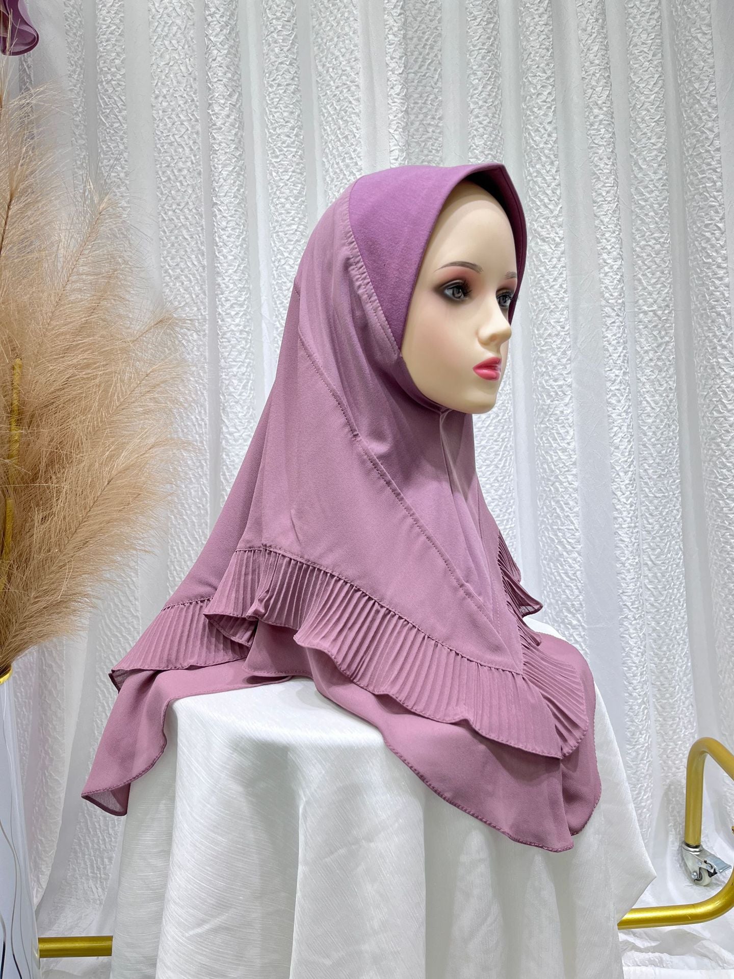 LNTJ001 Double layer pleated solid color chiffon headscarf
