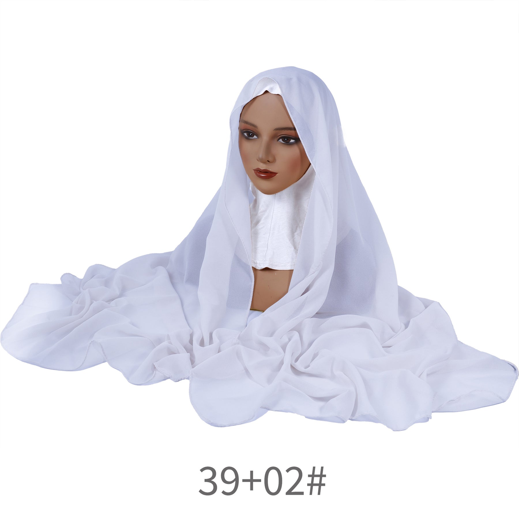 YZ136 Solid color pearl chiffon hijab and base hat combination