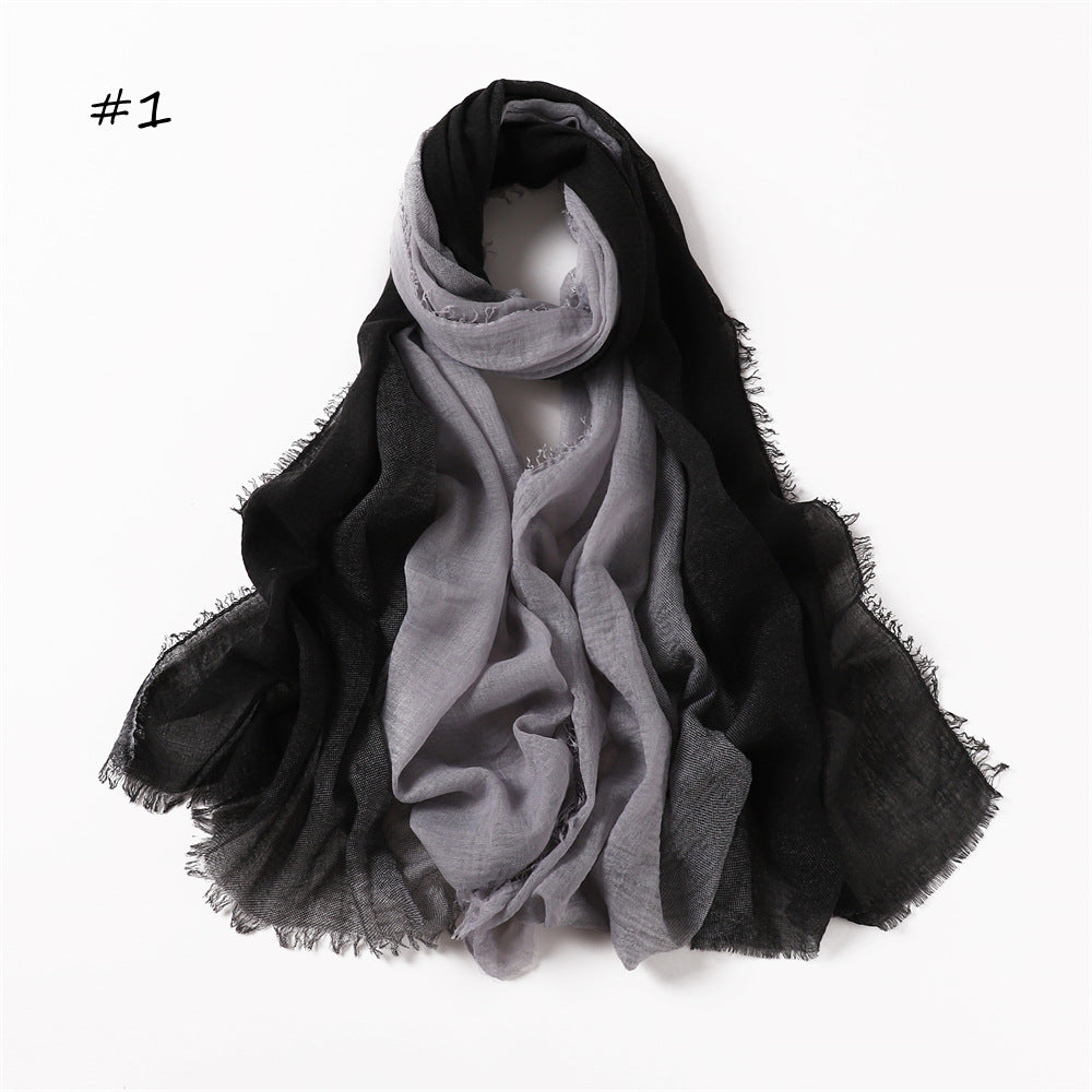 YZ51 Hand-painted gradient rainbow color bubble scarf wrinkled scarf with short beard on both ends hijab hijab/tudung printed hijab Gradient printed scarf