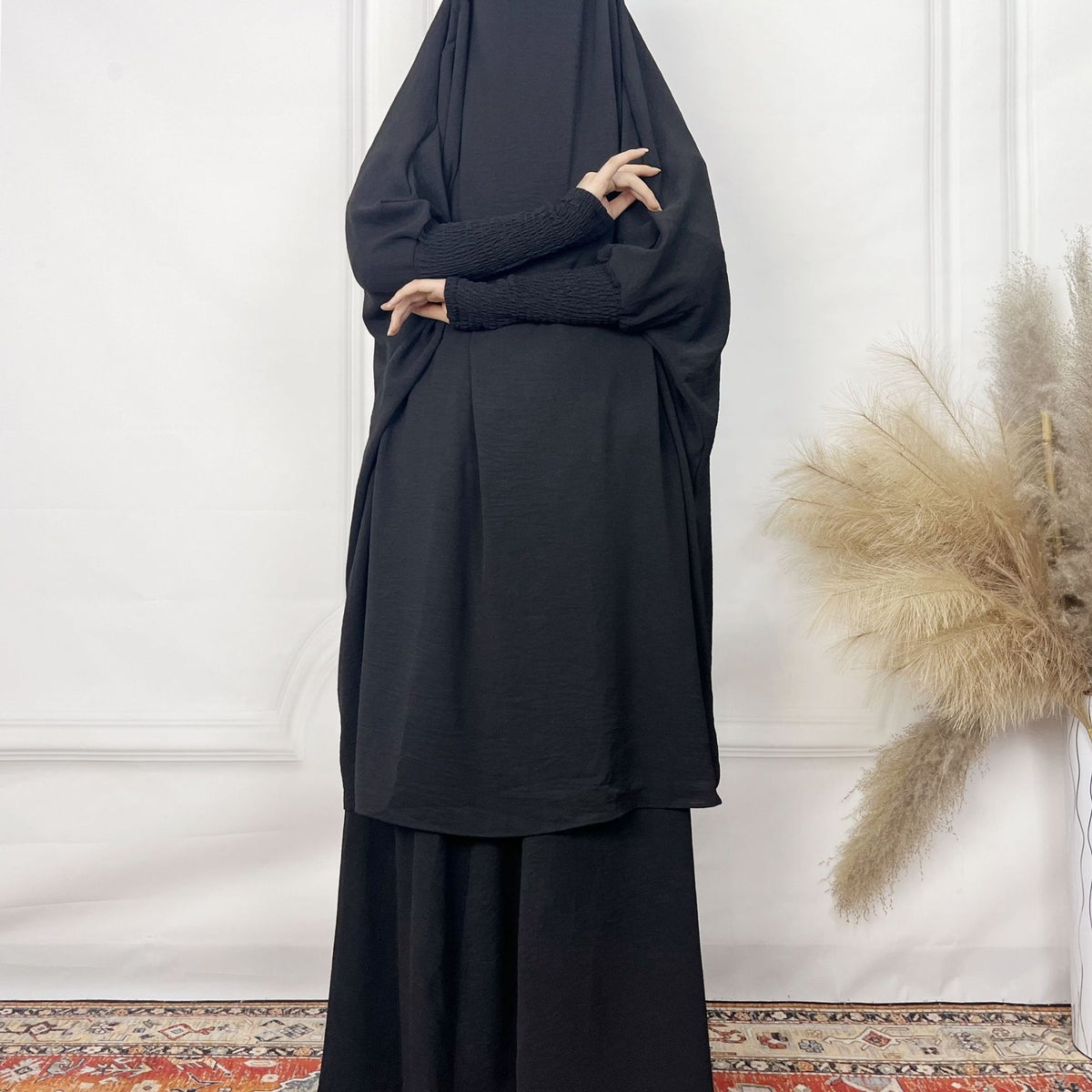 FK410-120 Solid color robe ice silk wrinkled lantern sleeve loose and comfortable two-piece women's skirt suit - MinYang Fashion Apparel Accessory Manufacturer