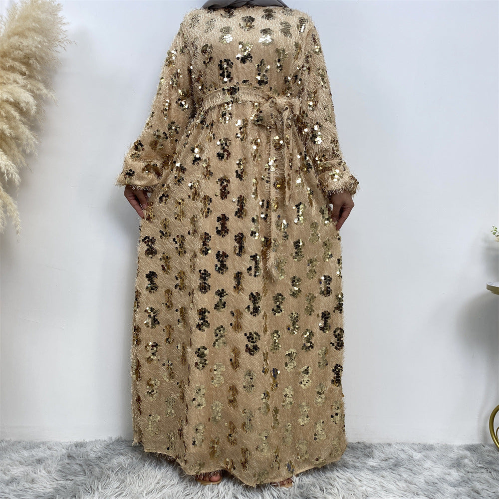 6189 vestido abaya musulmán con borlas de lentejuelas