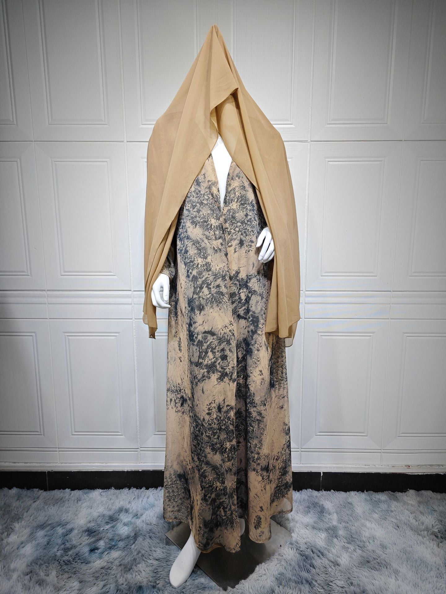 MQ181 Muslim print abaya with hijab two piece set