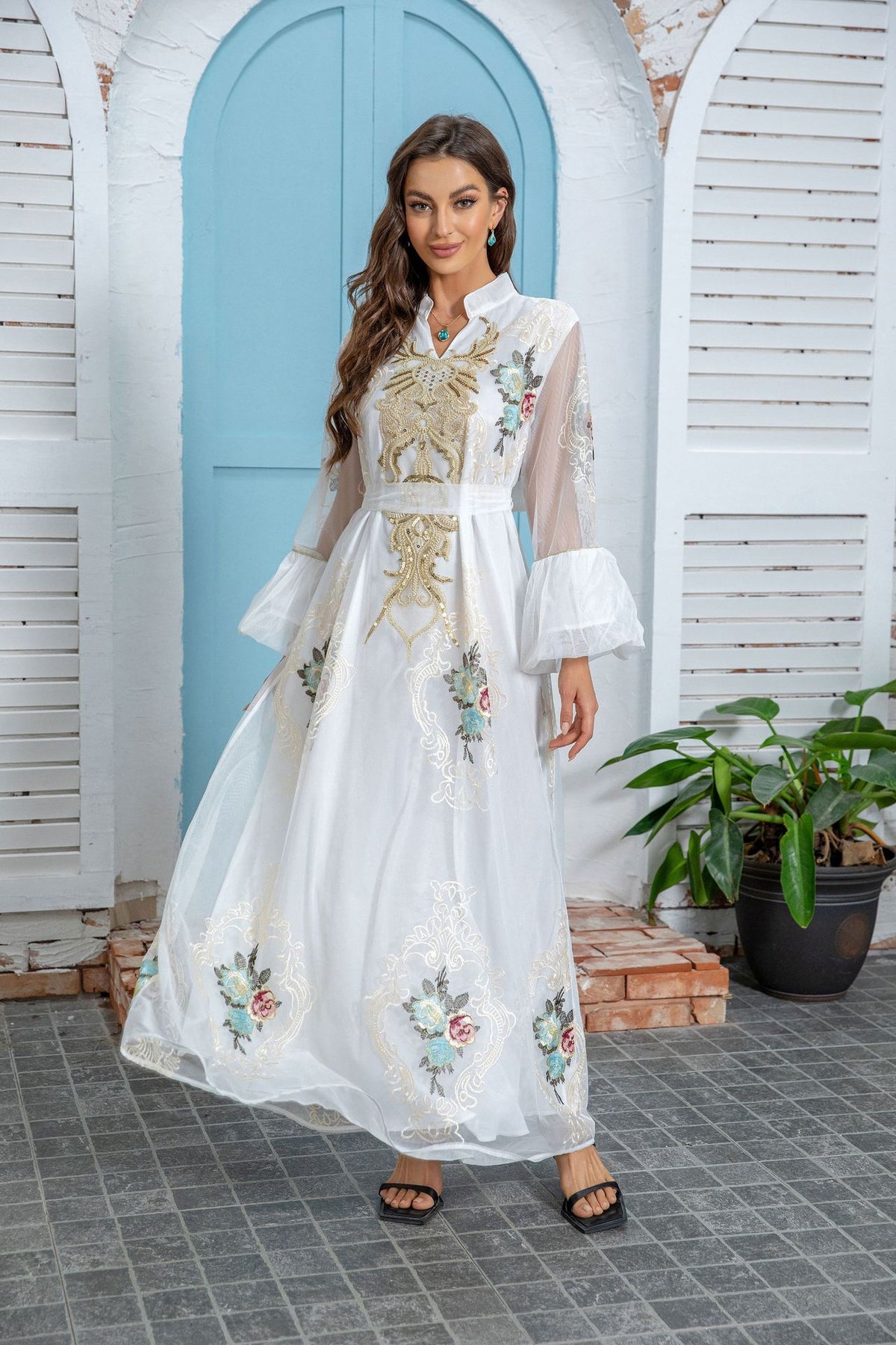 ZD021 Popular Muslim women's evening dress, sequin embroidered dress, Abaya robe - MinYang Fashion Apparel Accessory Manufacturer