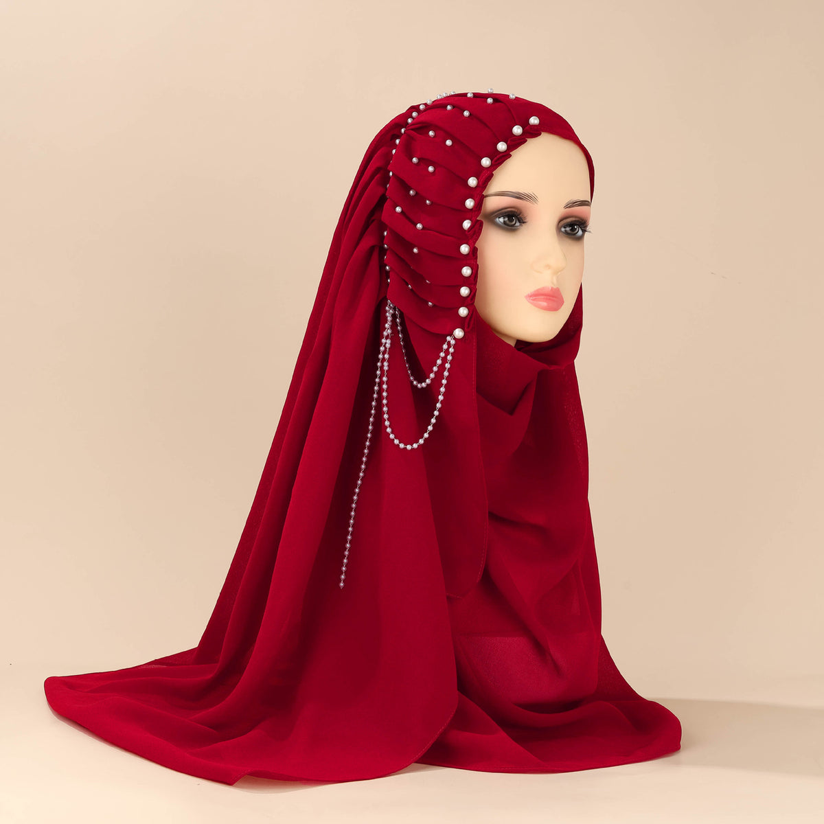 Hij62508 Women's solid color headscarf pearl chiffon long scarf - MinYang Fashion Apparel Accessory Manufacturer