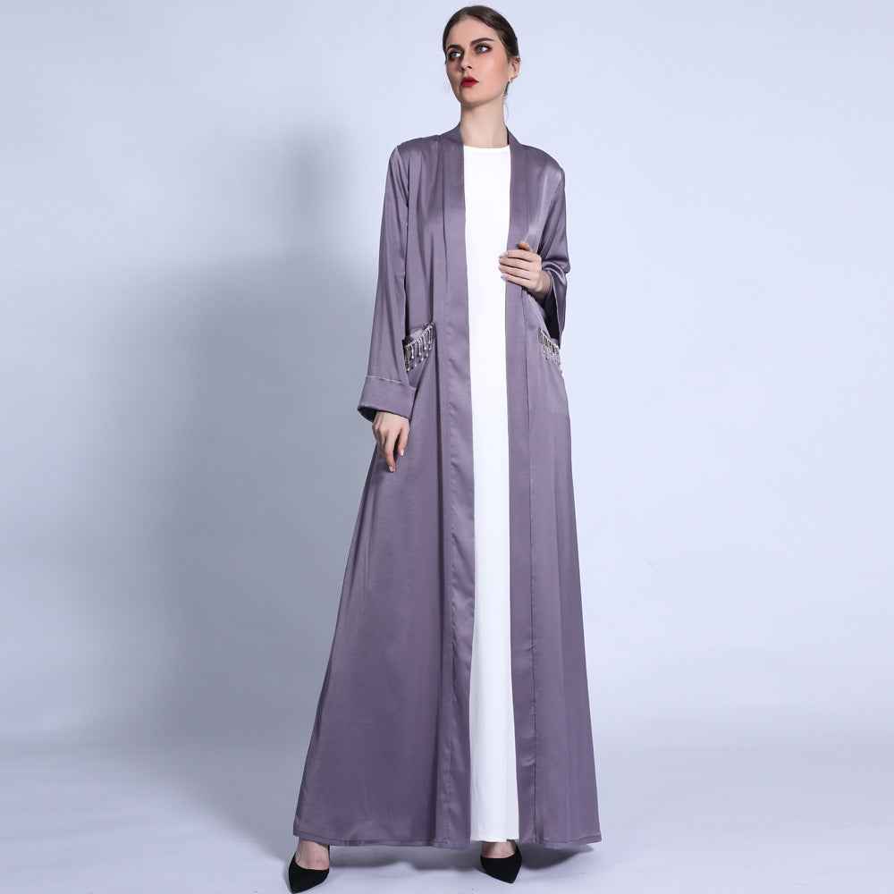 1303 Satin cardigan muslim abaya dress