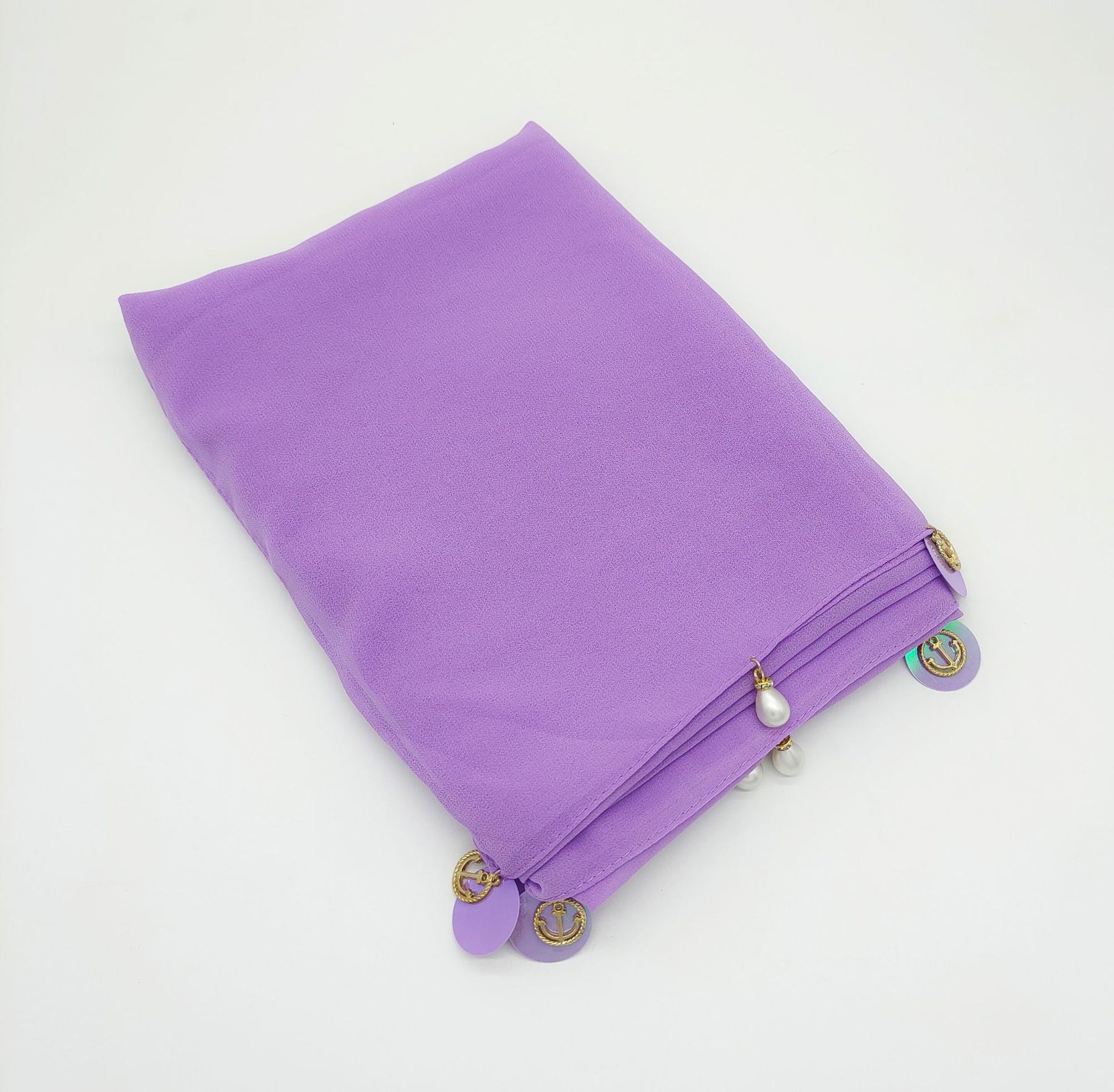 W-0137 Solid color pearl chiffon scarf hijab sequined gauze scarf - MinYang Fashion Apparel Accessory Manufacturer
