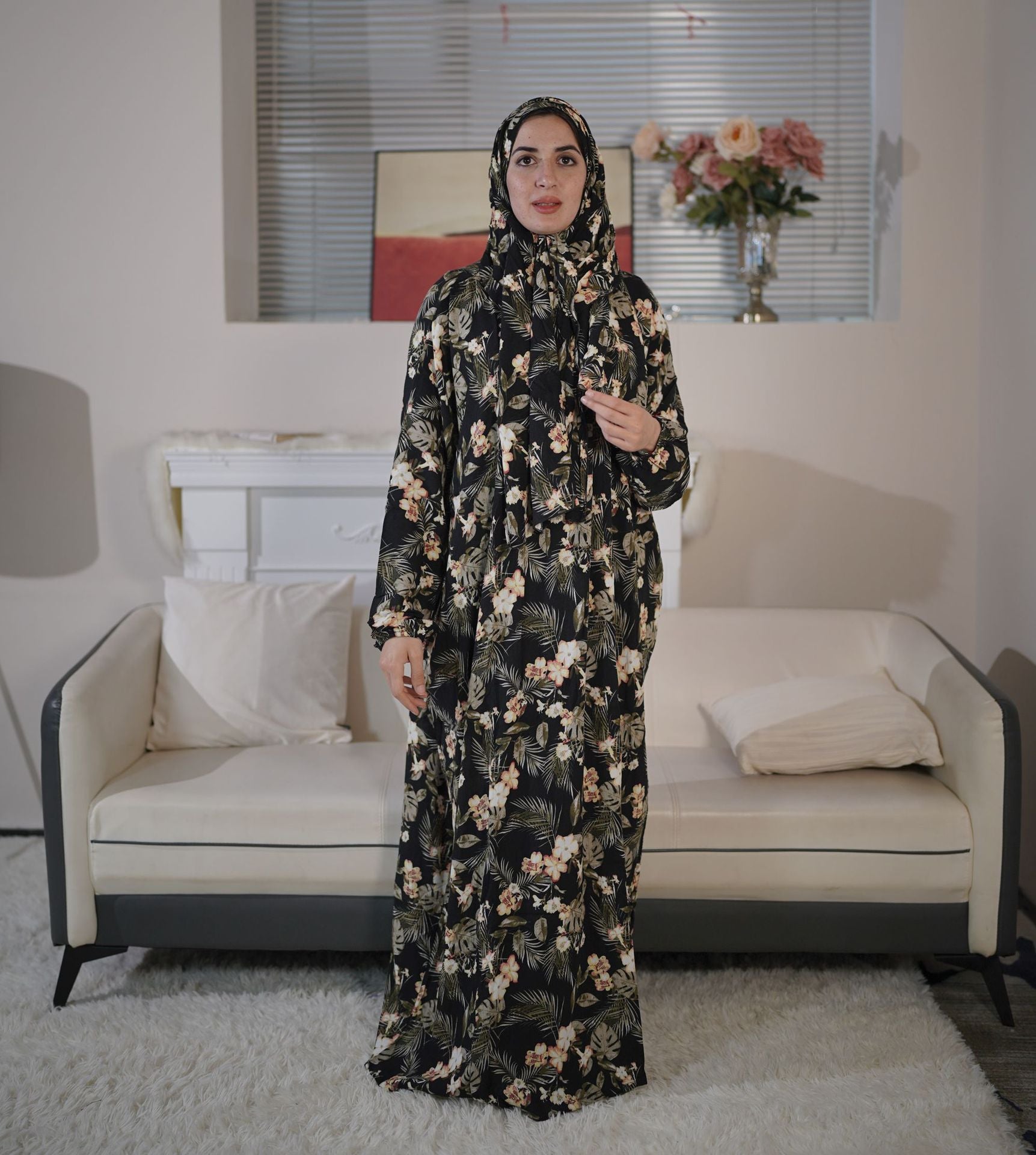 33 Cross-border large size women's printed robe Muslim scarf all-in-one worship clothes abaya Dresses/gowns prayer set