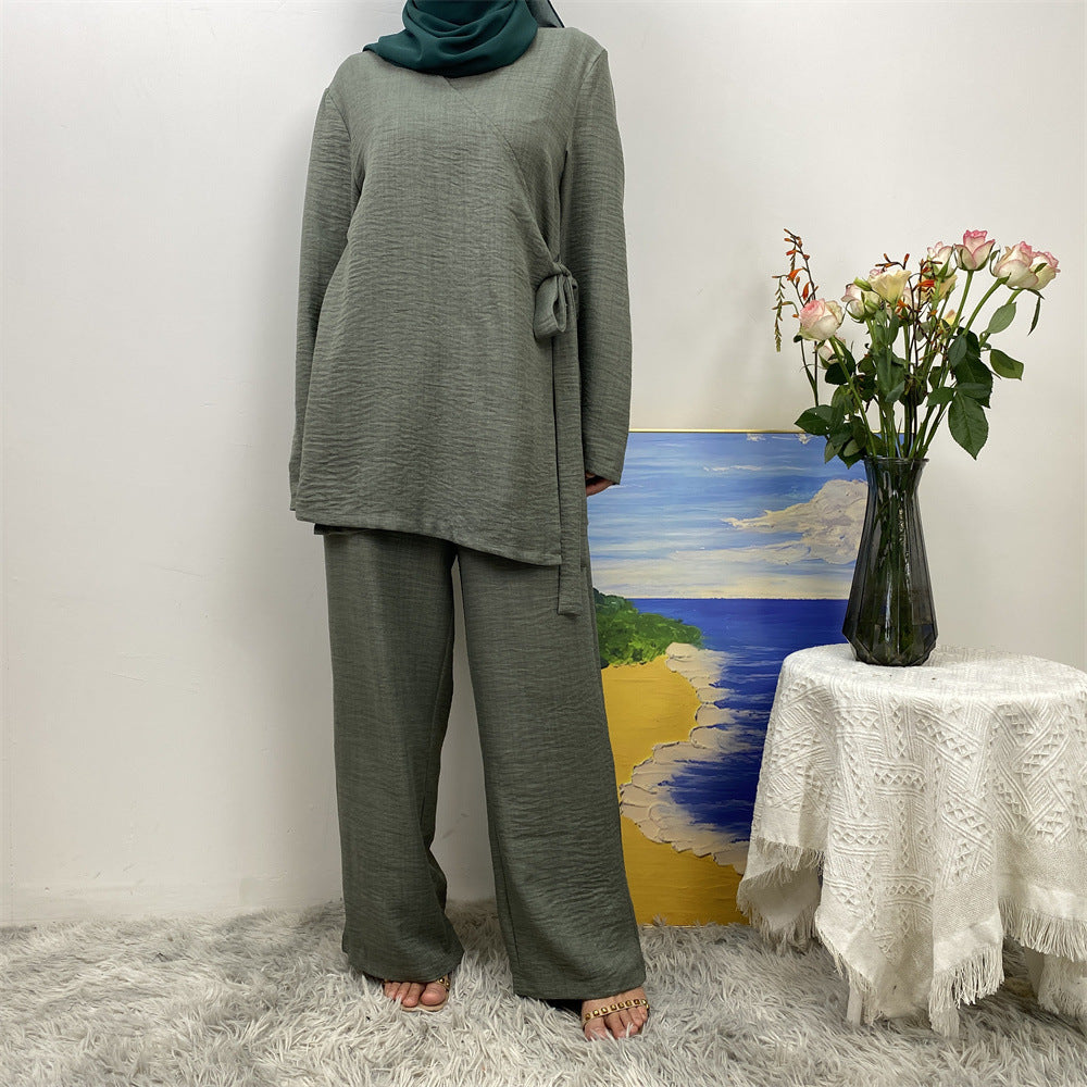 2347+1909 Simple wide-leg pants Muslim tie suit - MinYang Fashion Apparel Accessory Manufacturer