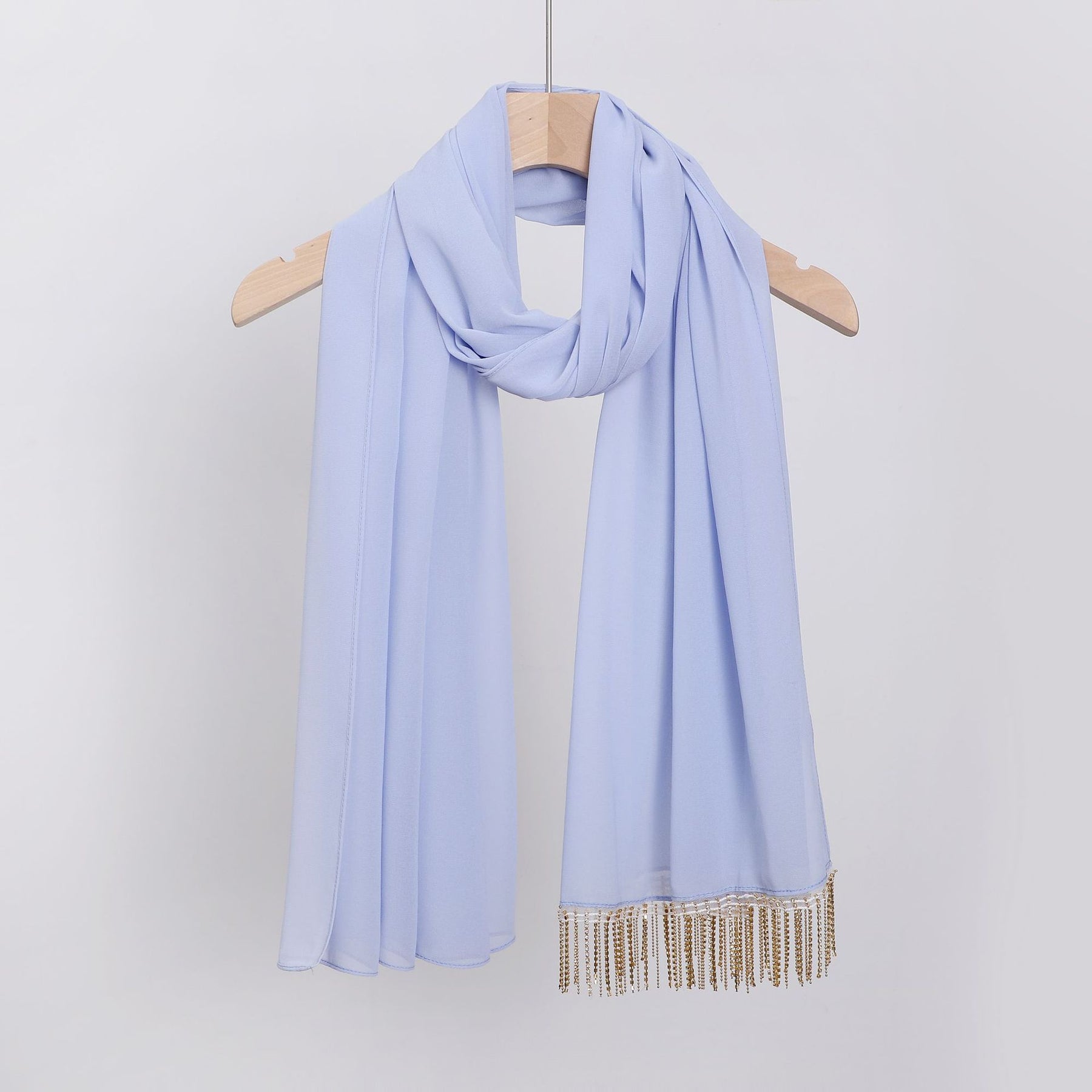 W-1126 Pearl Chiffon Diamond Tassel Long Scarf
